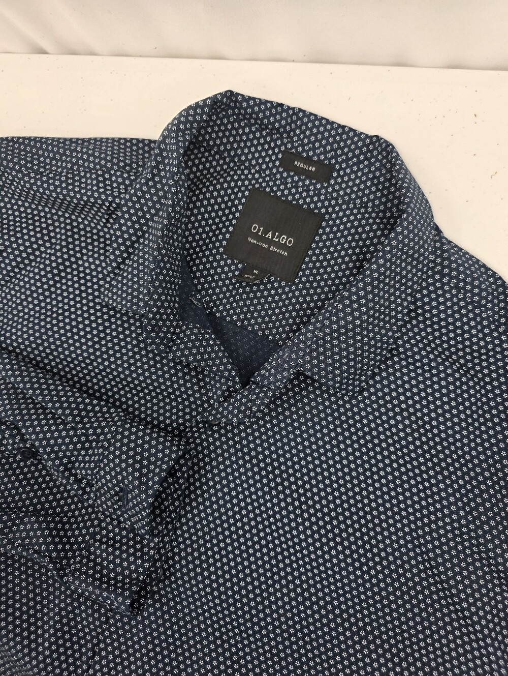 01.Algo Men's Long Sleeve Stretch Button Up Shirt Blue Geometric Floral Size XL.